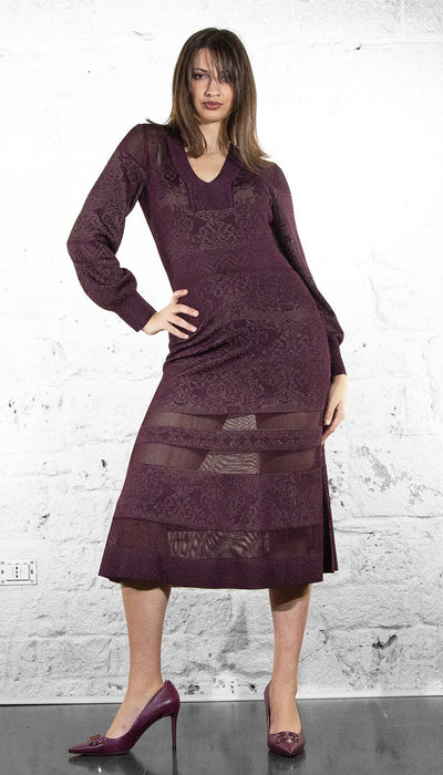 Twinset Abito midi bordeaux in maglia traforata Vestiti - Boutique Luisa Trendy