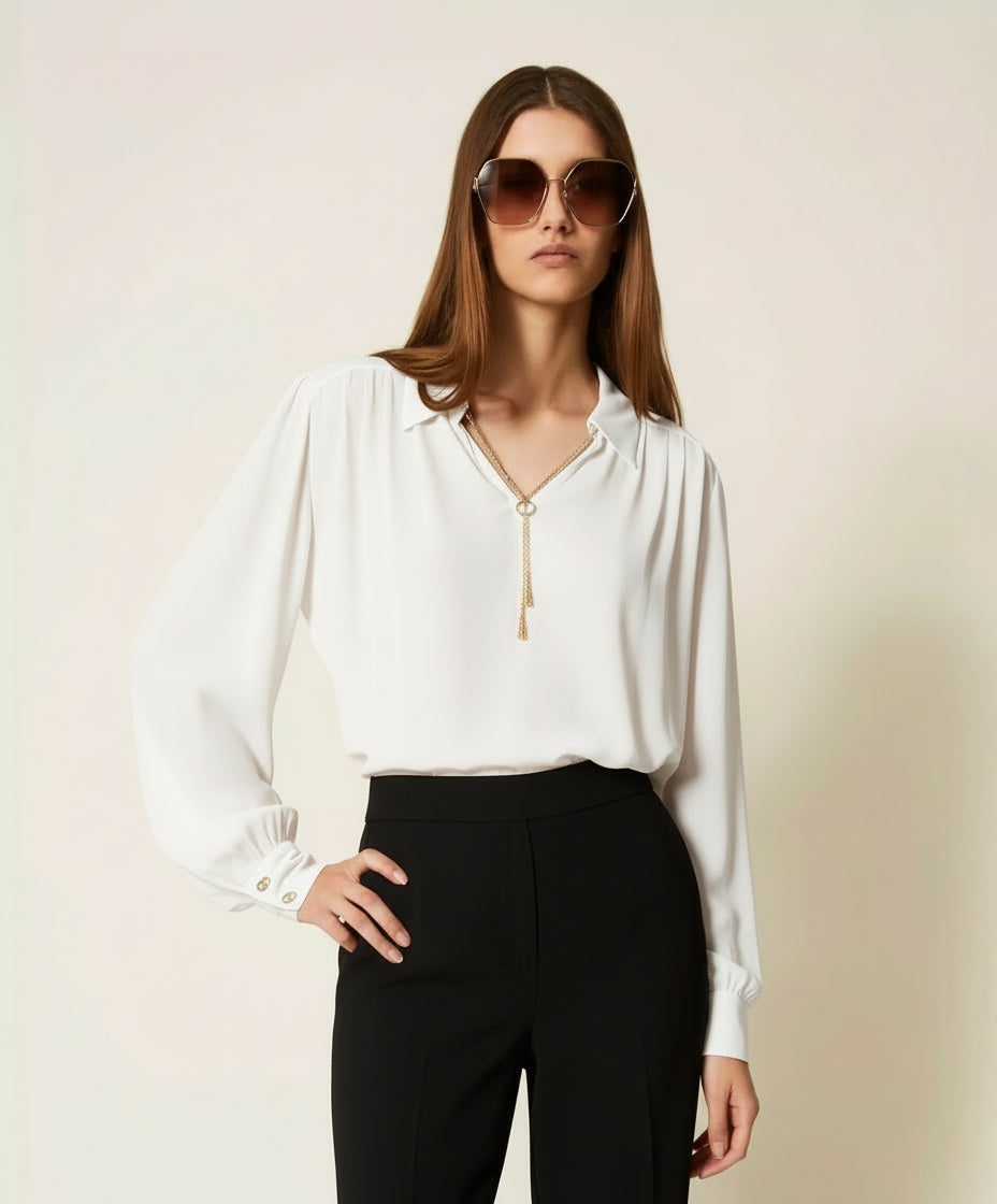 Twinset Blusa con arricciature e catena Oval T Bluse e camicie - Boutique Luisa Trendy