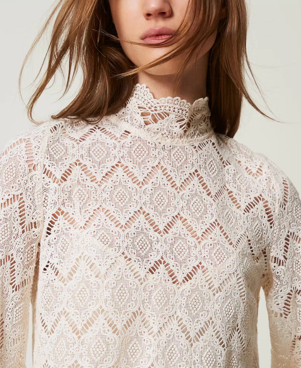 Twinset Blusa in pizzo macramè