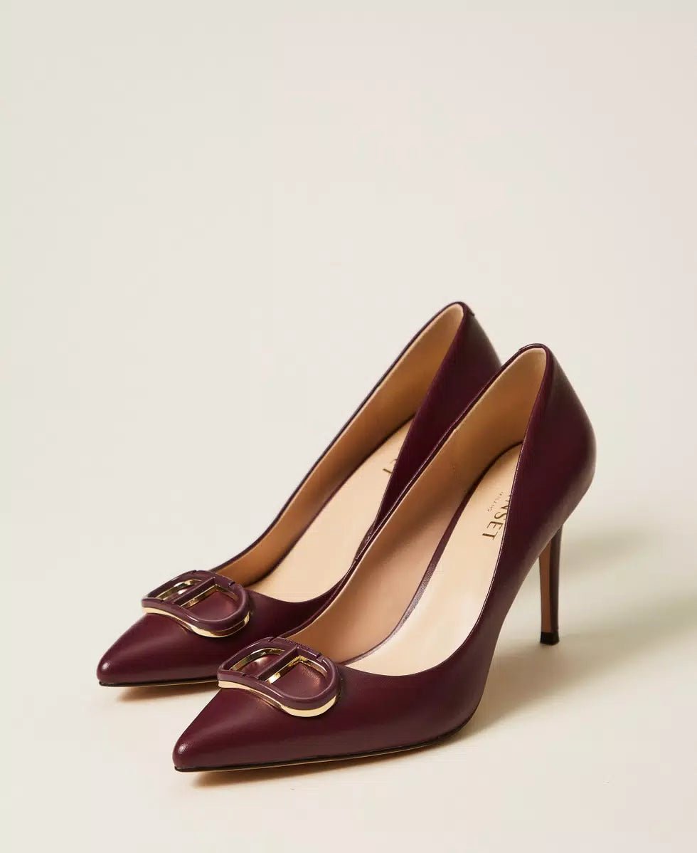 Twinset Décolleté in pelle con Oval T Scarpe - Boutique Luisa Trendy