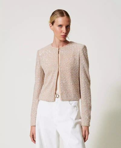 Twinset Giacca con paillettes e perle Capispalla Donna - Boutique Luisa Trendy