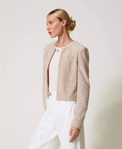 Twinset Giacca con paillettes e perle Capispalla Donna - Boutique Luisa Trendy