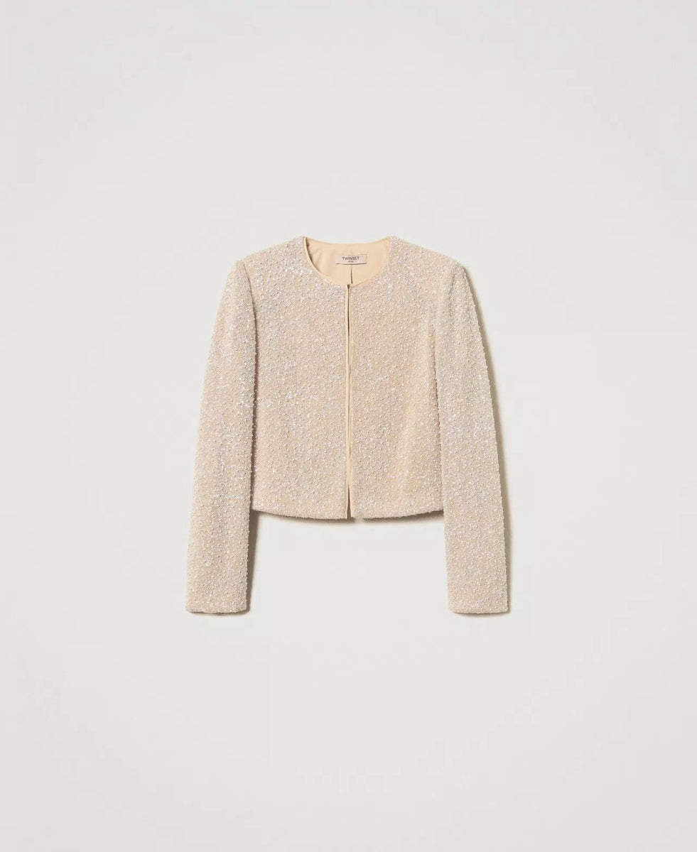Twinset Giacca con paillettes e perle Capispalla Donna - Boutique Luisa Trendy