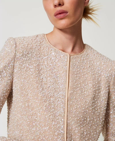 Twinset Giacca con paillettes e perle Capispalla Donna - Boutique Luisa Trendy