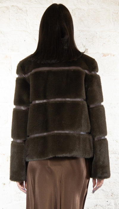 Twinset Milano Cappotto corto in faux fur con intarsi 242TT2022