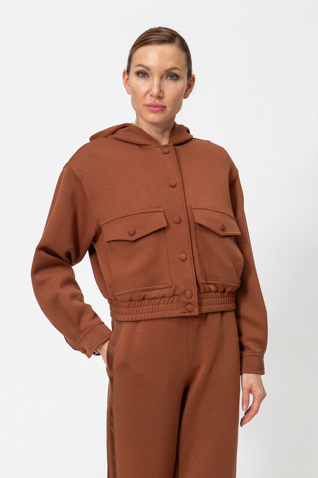 Twinset Giubbino in scuba marrone con cappuccio Capispalla Donna - Boutique Luisa Trendy