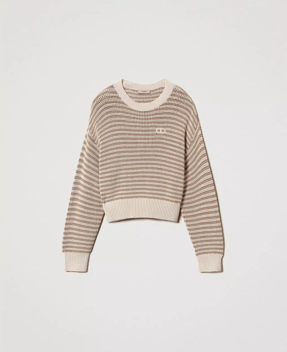 Twinset Maglia a righe con ricamo Oval T Maglie e cardigan Donna - Boutique Luisa Trendy