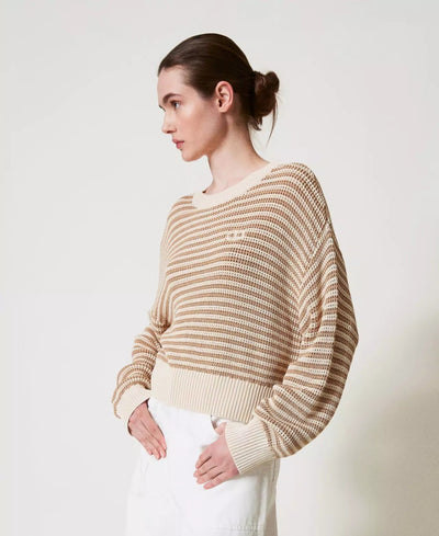Twinset Maglia a righe con ricamo Oval T Maglie e cardigan Donna - Boutique Luisa Trendy