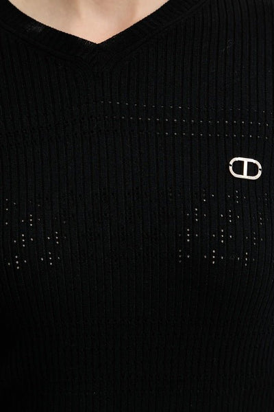 Twinset Maglia aderente scolla a v a costine Maglie e cardigan Donna - Boutique Luisa Trendy