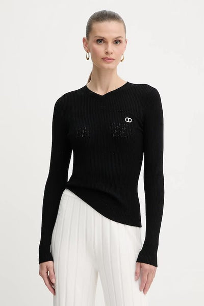 Twinset Maglia aderente scolla a v a costine Maglie e cardigan Donna - Boutique Luisa Trendy