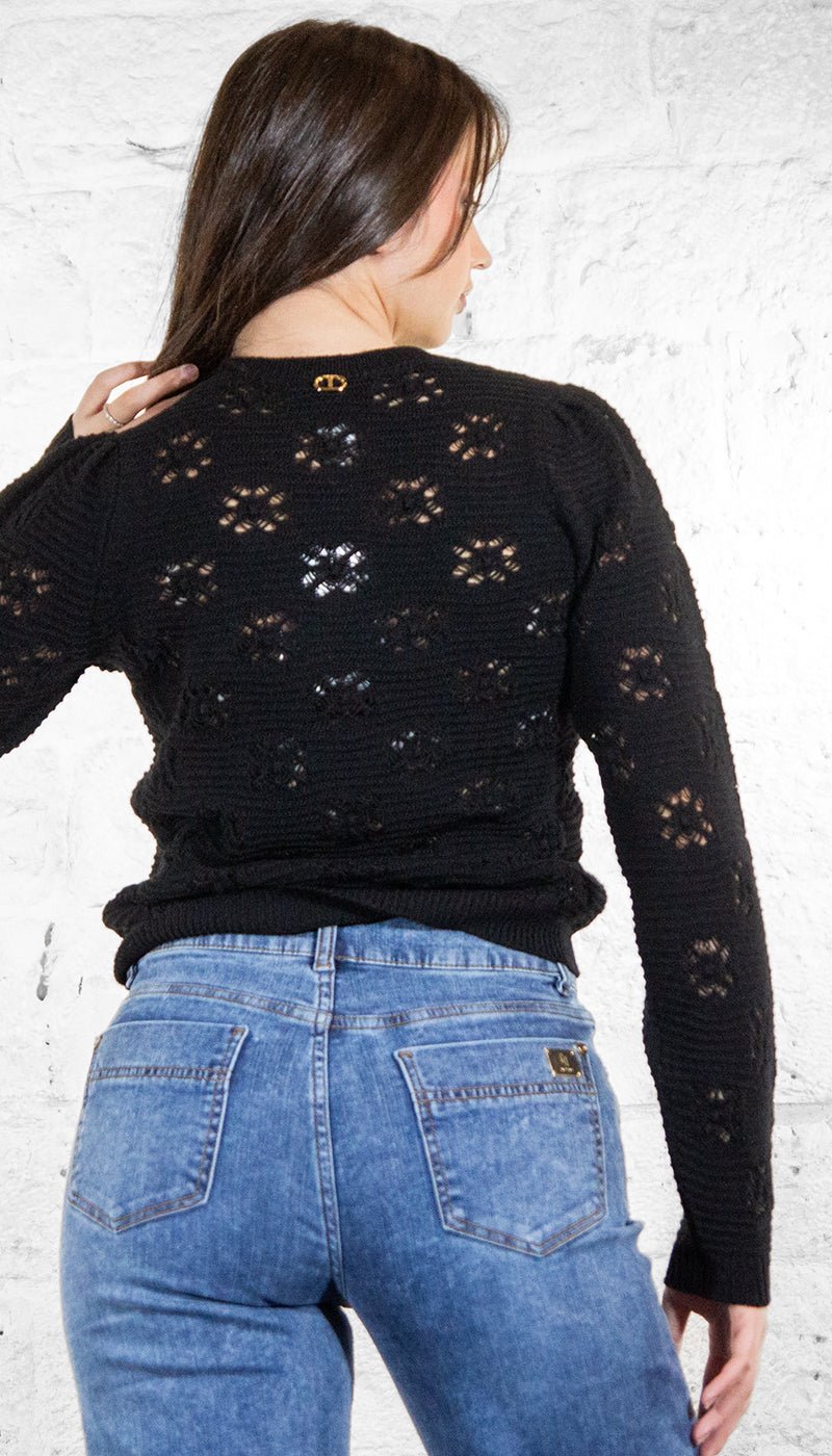 Twinset Maglione nero in misto lana con ricami Maglie e cardigan Donna - Boutique Luisa Trendy