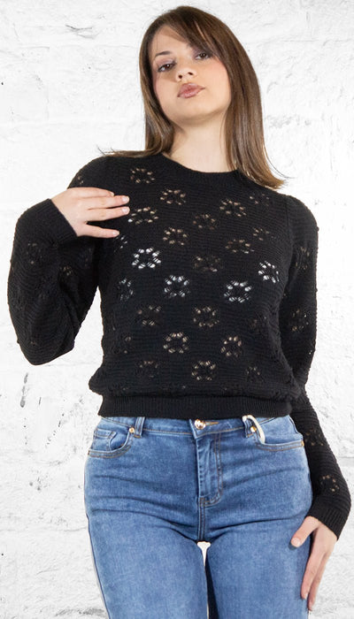 Twinset Maglione nero in misto lana con ricami Maglie e cardigan Donna - Boutique Luisa Trendy