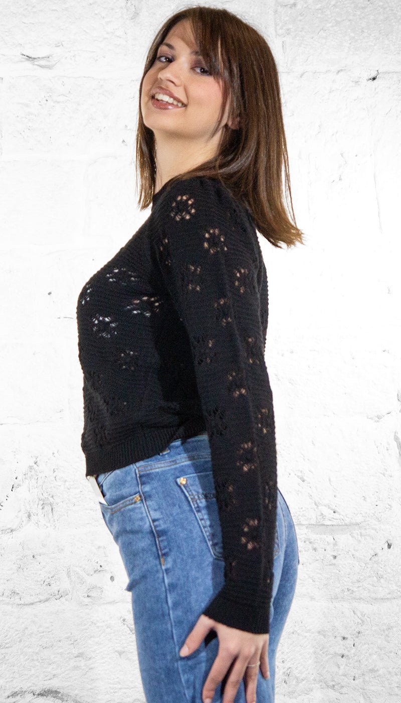 Twinset Maglione nero in misto lana con ricami Maglie e cardigan Donna - Boutique Luisa Trendy