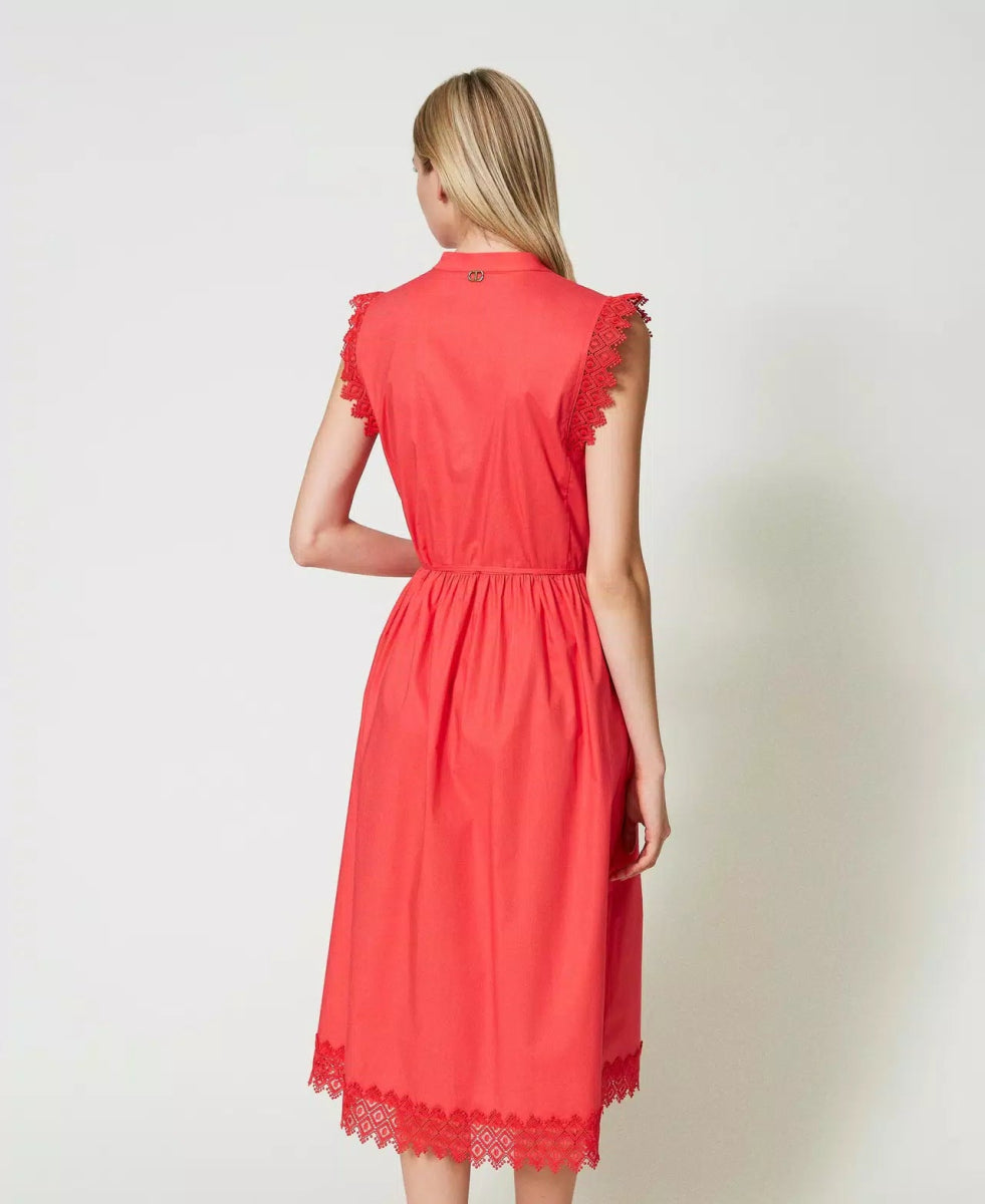 Twinset Milano Abito longuette in popeline e macramè Vestiti - Boutique Luisa Trendy