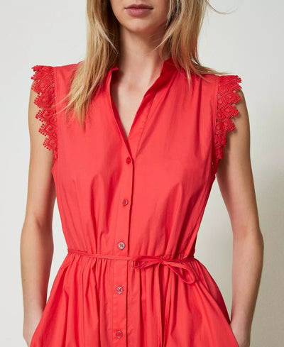 Twinset Milano Abito longuette in popeline e macramè Vestiti - Boutique Luisa Trendy