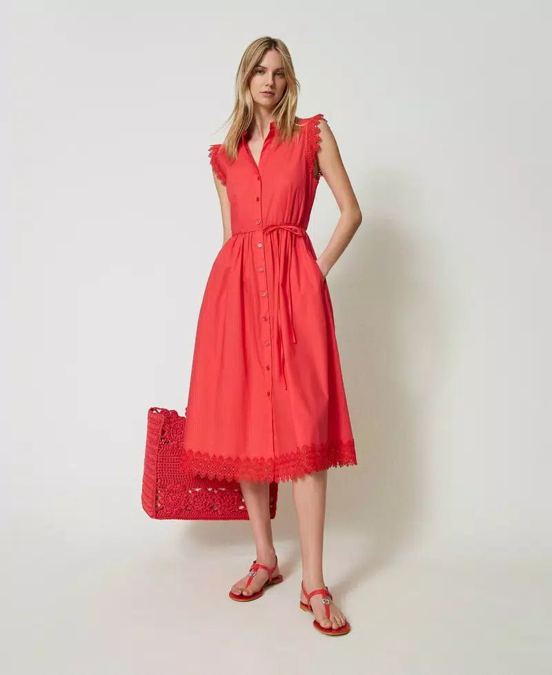 Twinset Milano Abito longuette in popeline e macramè Vestiti - Boutique Luisa Trendy