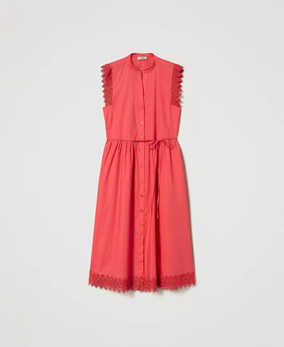 Twinset Milano Abito longuette in popeline e macramè Vestiti - Boutique Luisa Trendy
