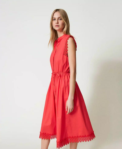 Twinset Milano Abito longuette in popeline e macramè Vestiti - Boutique Luisa Trendy