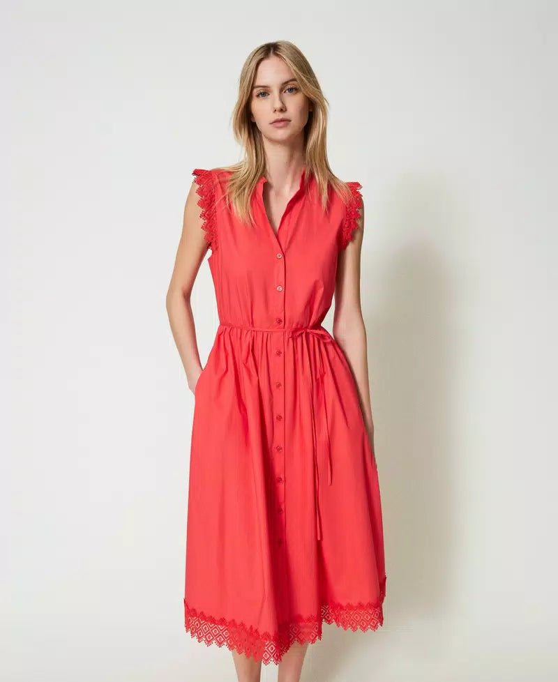 Twinset Milano Abito longuette in popeline e macramè Vestiti - Boutique Luisa Trendy