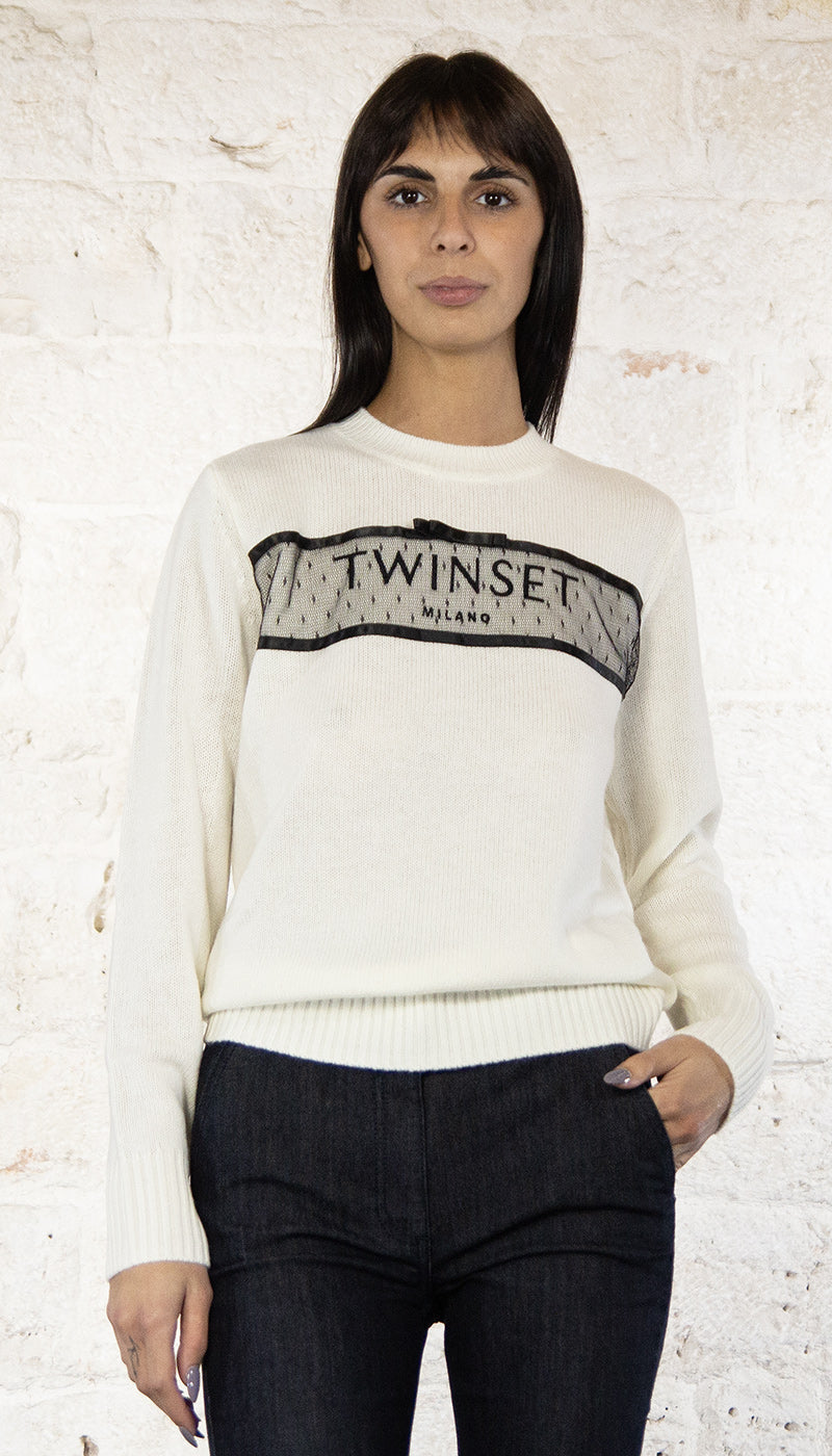 Twinset Milano Maglione in lana con scritta logo. 242tt3500