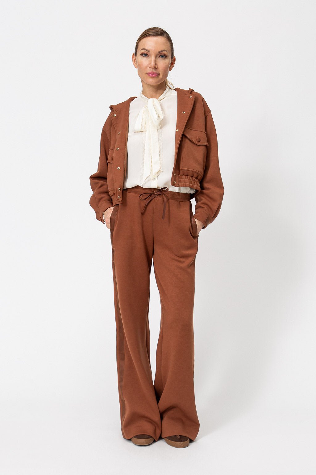 Twinset Pantalone largo in scuba marrone Pantalone Donna - Boutique Luisa Trendy