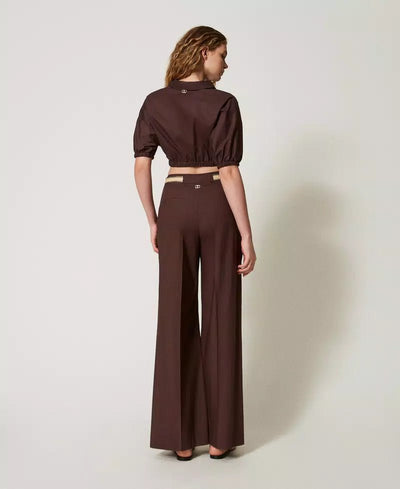 Twinset Pantaloni a palazzo in popeline con cintura Pantalone Donna - Boutique Luisa Trendy