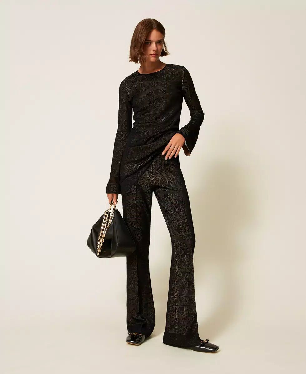Twinset Pantaloni flare in maglia traforata Pantalone Donna - Boutique Luisa Trendy