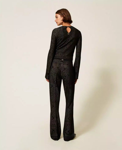 Twinset Pantaloni flare in maglia traforata Pantalone Donna - Boutique Luisa Trendy