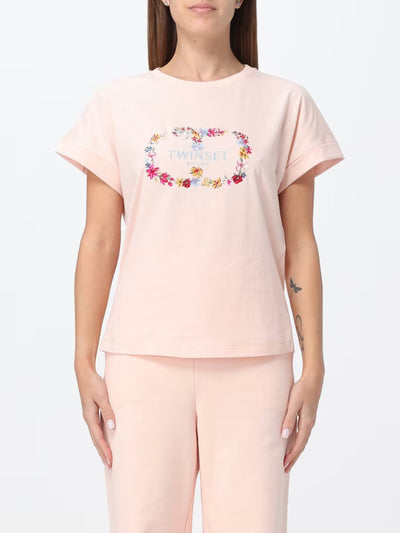 Twinset Milano T-shirt con ricamo fiori e logo