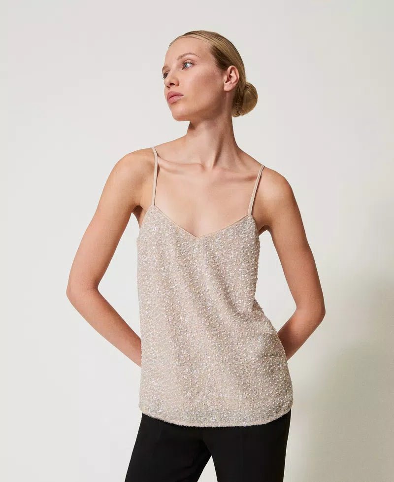 Twinset Top con paillettes e perle T-Shirt e top - Boutique Luisa Trendy