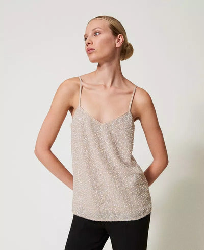 Twinset Top con paillettes e perle T-Shirt e top - Boutique Luisa Trendy