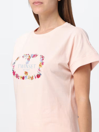 Twinset Milano T-shirt con ricamo fiori e logo
