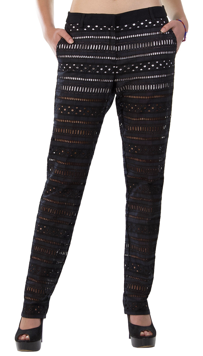 Ki6? Pantalone nero con ricami. P9/U/PL1100 (6586574831751)