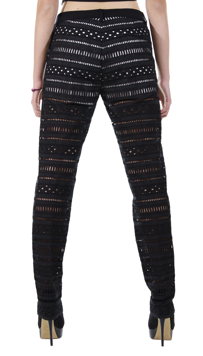 Ki6? Pantalone nero con ricami. P9/U/PL1100 (6586574831751)