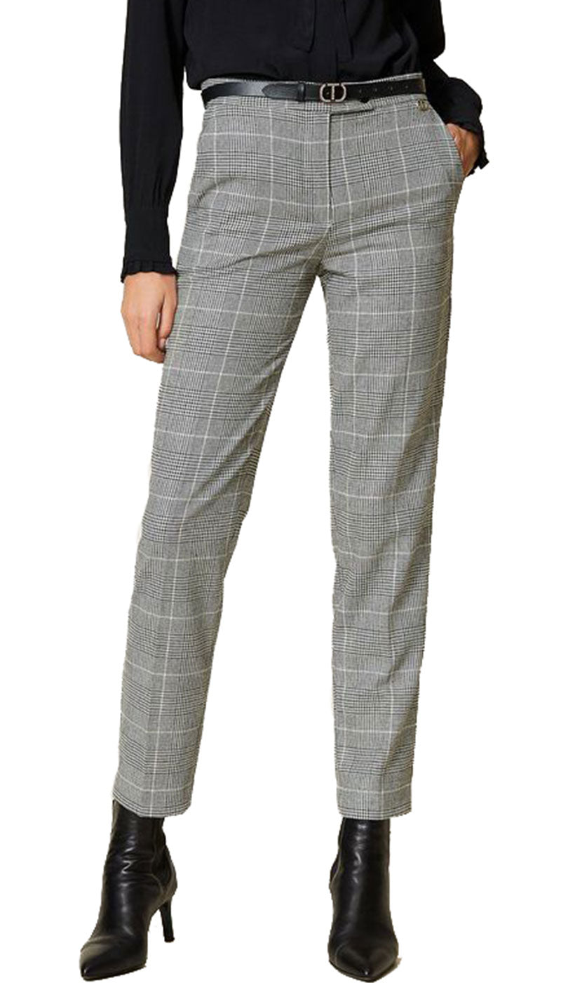 Twinset Milano Pantalone in misto lana Principe di Galles. (6660291362951)