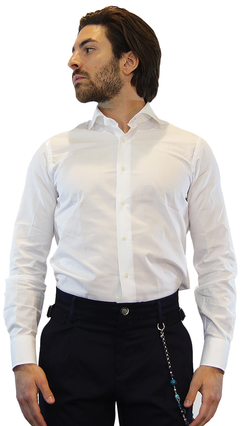 Camicia bianca rigata tono su tono linea Grigio - Luisa Trendy (5097181741191)