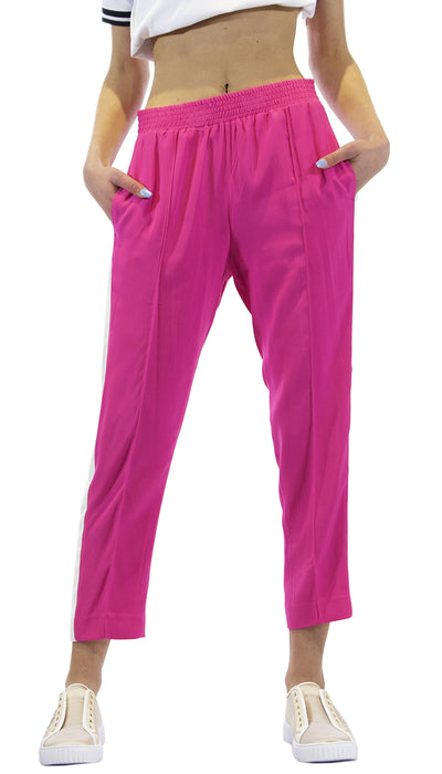 Twinset Milano Pantalone fuxia in georgette e bande laterali. 191TP2328 (6565860475015)