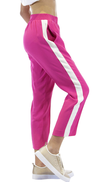 Twinset Milano Pantalone fuxia in georgette e bande laterali. 191TP2328 (6565860475015)