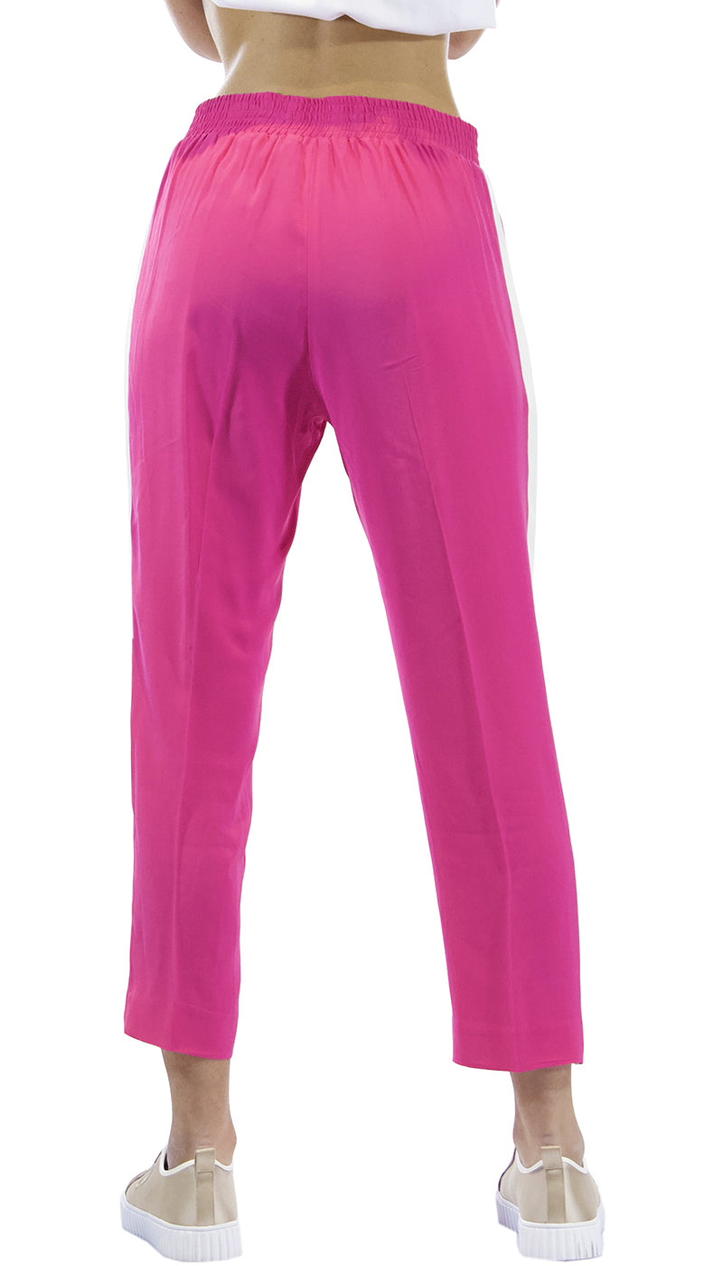 Twinset Milano Pantalone fuxia in georgette e bande laterali. 191TP2328 (6565860475015)