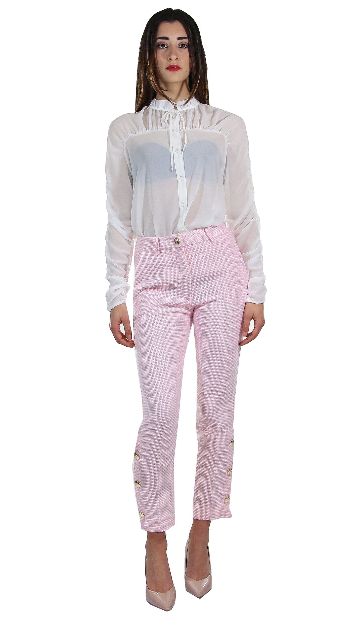 Denny Rose Pantalone in cotone armaturato con bottoni.