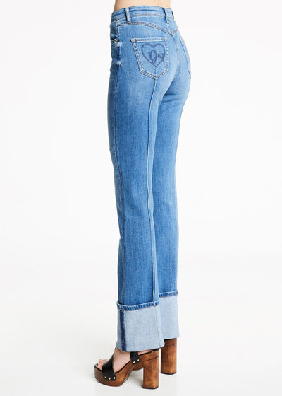 Denny Rose Jeans Jeans vita alta con risvolto cimosa sul fondo. 111ND26021_00 (6543443394695)