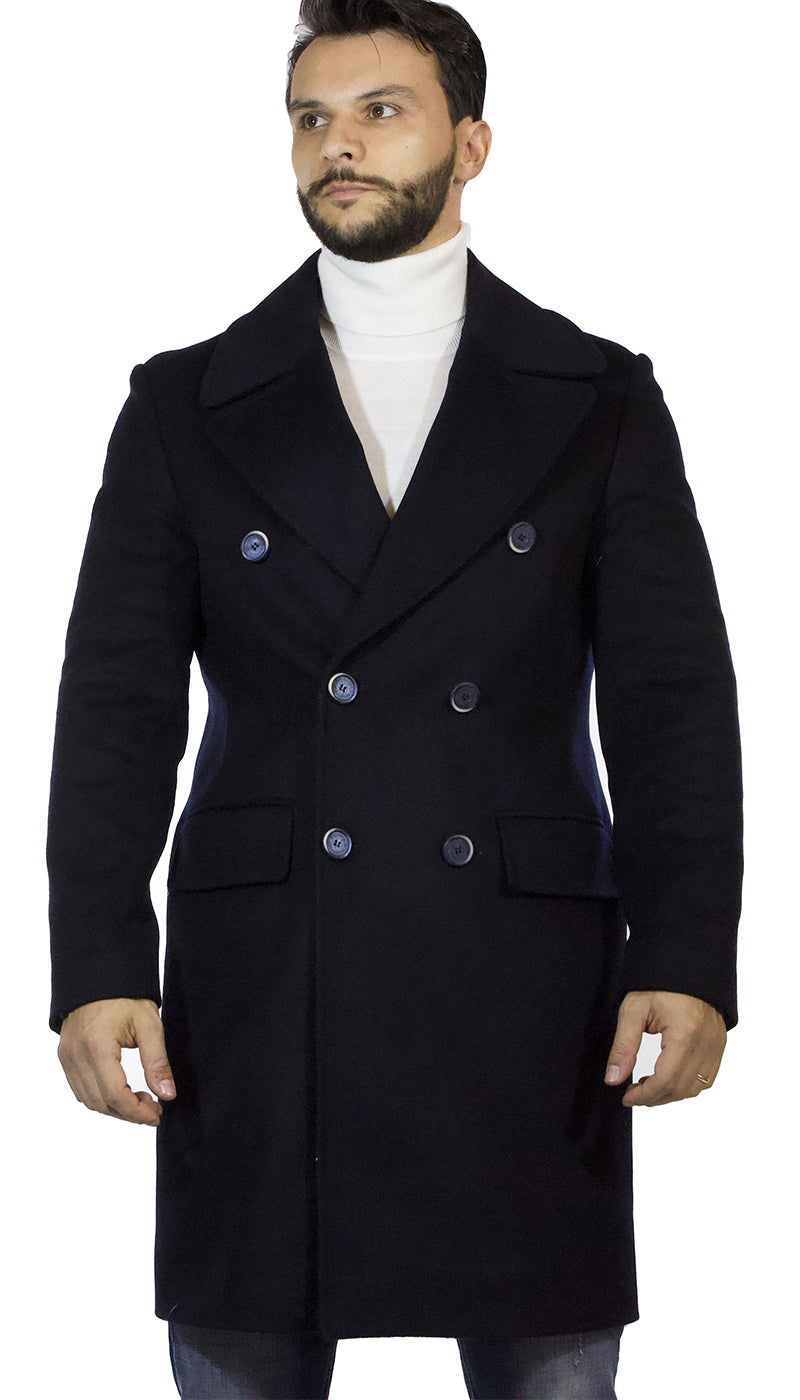 Cappotto uomo Havana & co lungo doppiopetto in lana blu. H1164 T7528 - Luisa Trendy (5210068680839)