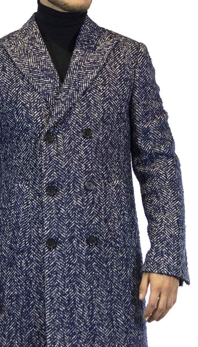 Cappotto uomo Havana & co doppiopetto in lana tweed spigato blu. H1145/T9532 - Luisa Trendy (5201652449415)