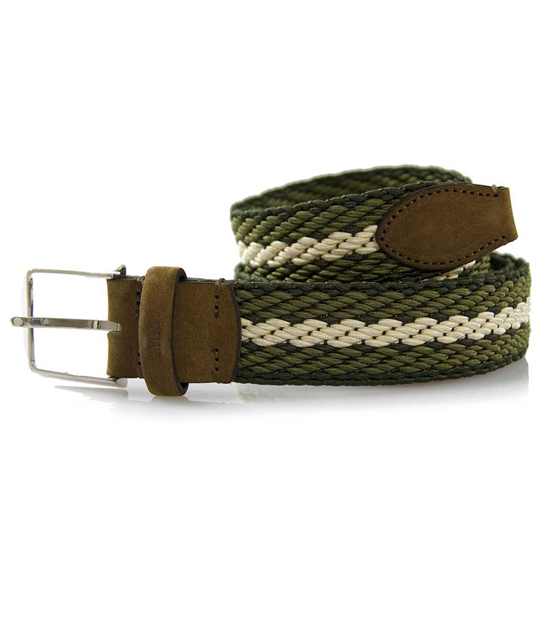 Cintura Seventy uomo verde e beige elastica intrecciata con inserti in camoscio marroni con logo seventy impresso. - Luisa Trendy (5181168386183)