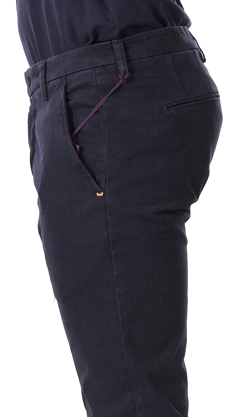 Entre Amis Collezione O'Sart Pantalone blu in raso di cotone corto con cinturino. (6654265524359)