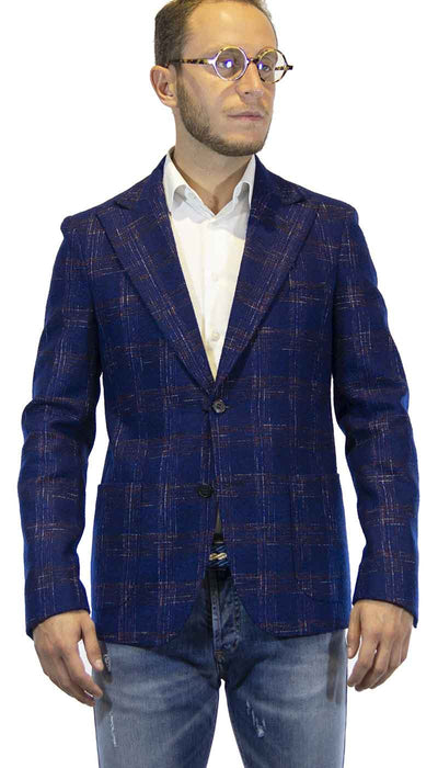 Giacca uomo Brian Dales in lana blu fantasia check. JK4211 G39 - Luisa Trendy (5201684430983)