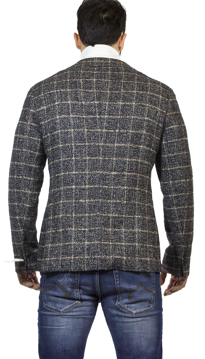 Giacca uomo Manuel Ritz nera in lana a quadri beige. 2532G2728 183655 - Luisa Trendy (5210894139527)