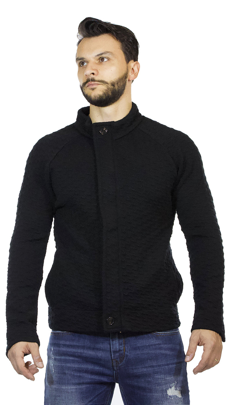 Maglia uomo Paolo Pecora con zip in lana trama lavorata nera. - Luisa Trendy (5209368821895)