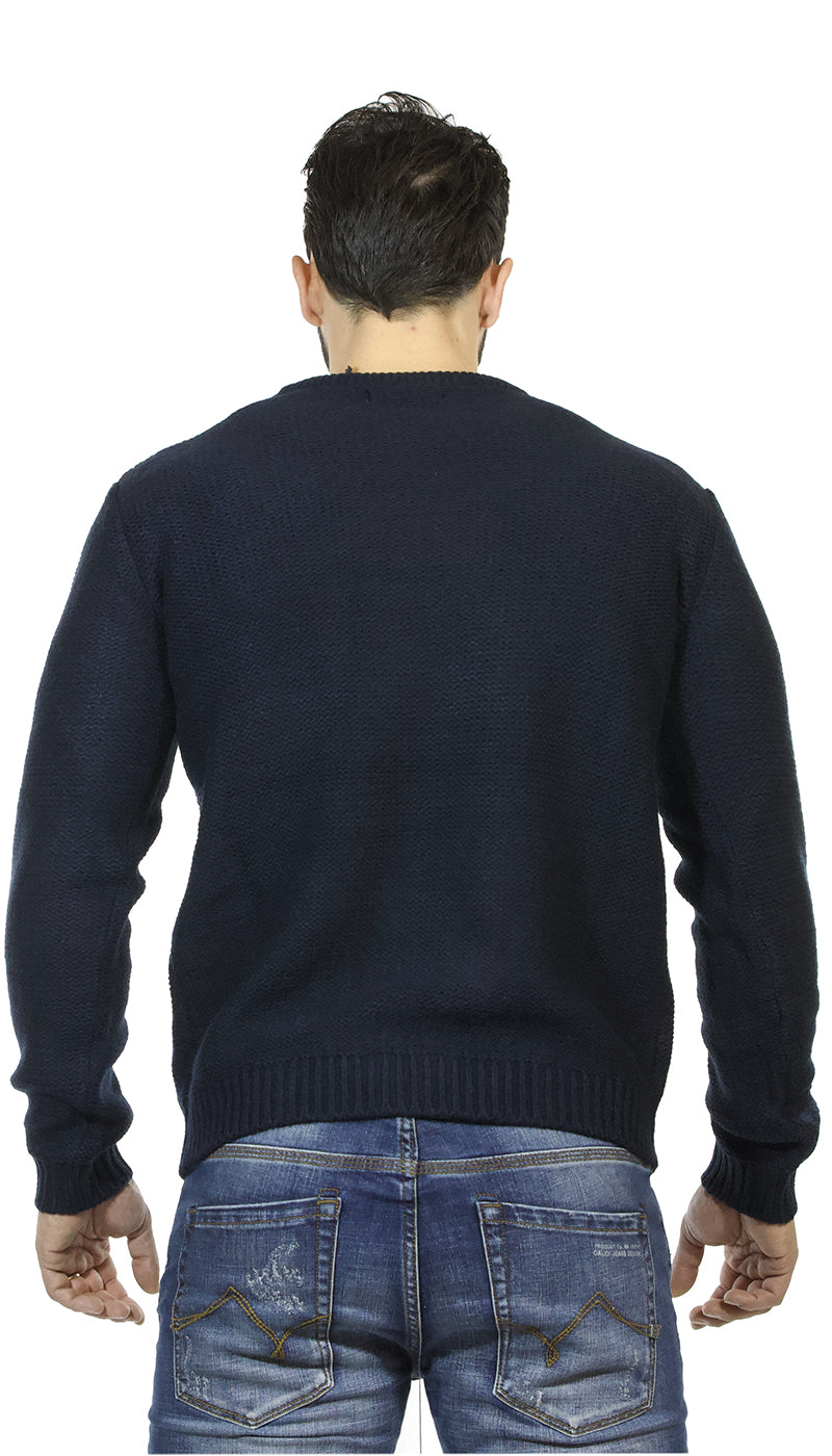 Maglia uomo Gaudì Jeans girocollo in lana blu con motivo intrecciato. 821BU53042 - Luisa Trendy (5209372000391)