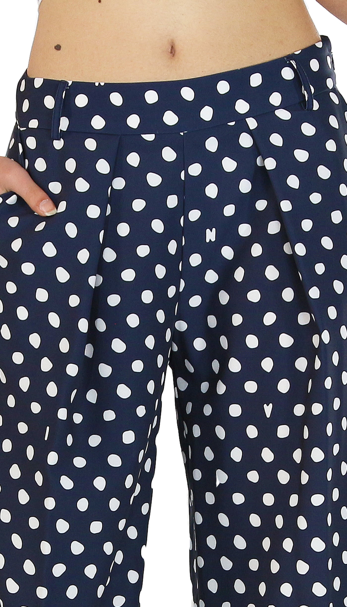 Silvian Heach Pantalone blu a palazzo con fantasia pois. (6659137044615)